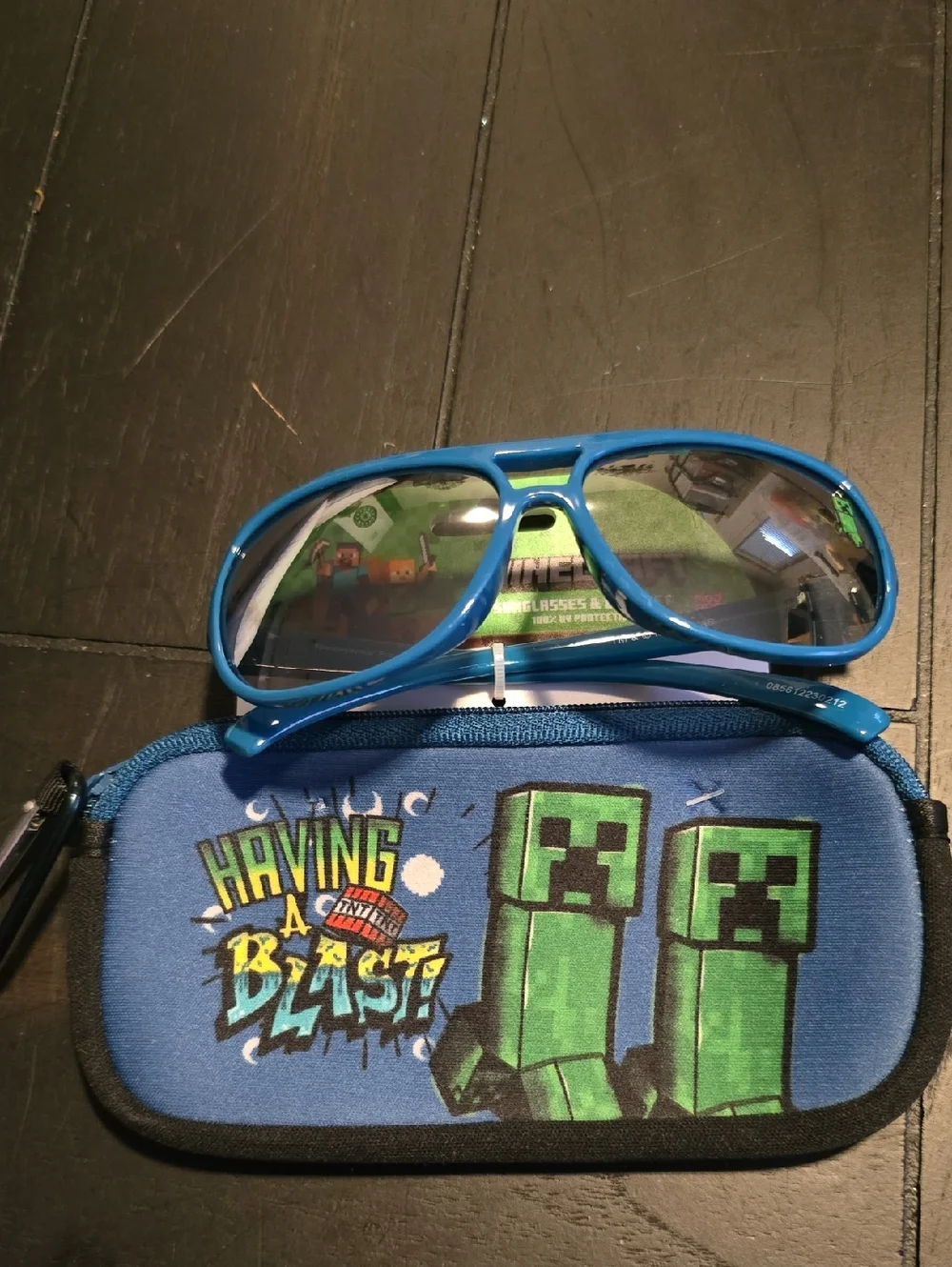 Minecraft Blue Kids Sunglasses with Green Creeper Case